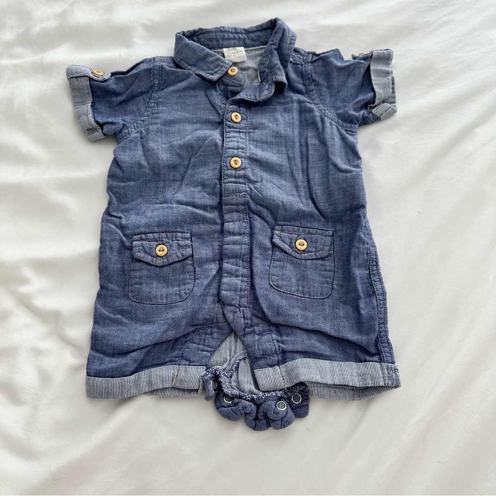 H&M Blue Button-Up Baby Romper 1-2M